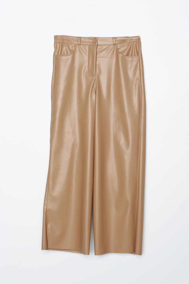 Wide Leg Pocket Leather Trousers