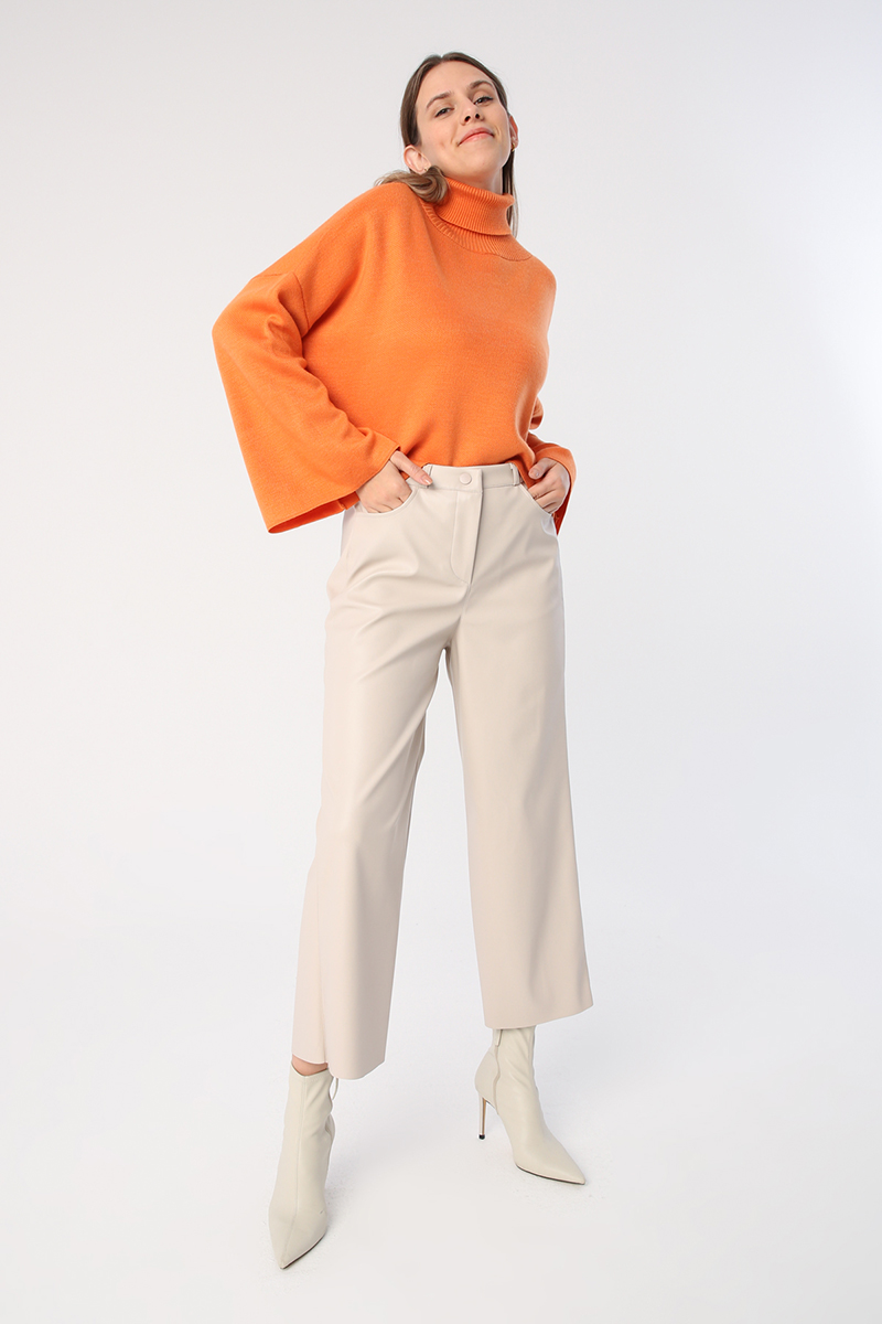 Wide Leg Pocket Leather Trousers