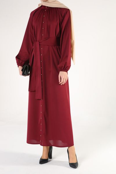 Kol Lastikli Boncuk Şerit Kuşaklı Elbise