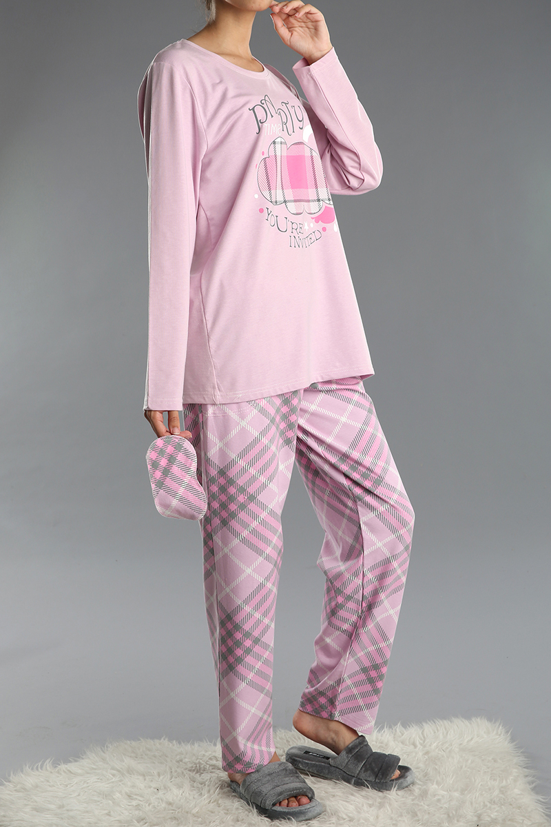 Büyük Beden 3 Parça Desenli Pijama Takımı
