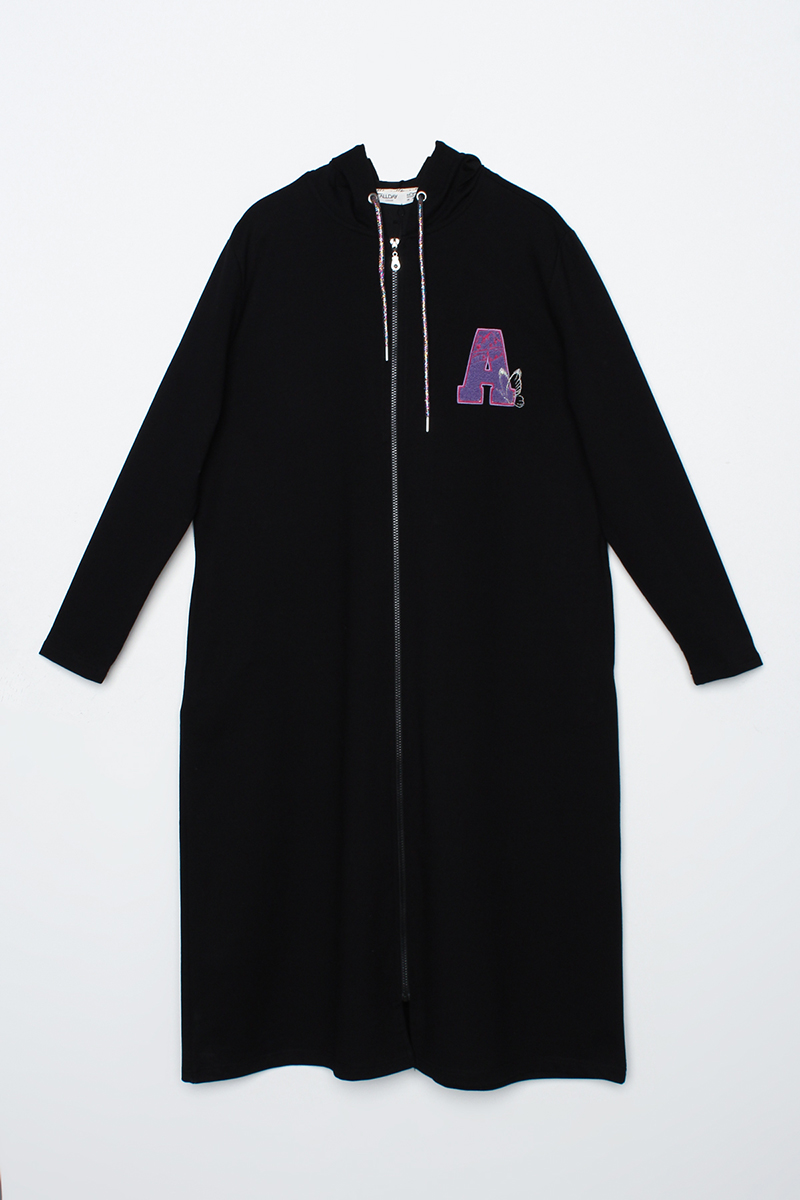Plus Size Applique Embroidered Hooded Cardigan