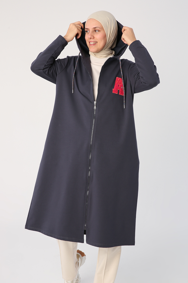 Plus Size Applique Embroidered Hooded Cardigan