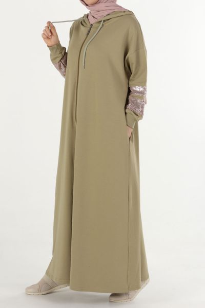 Plus Size Sequined Combed Cotton Abaya