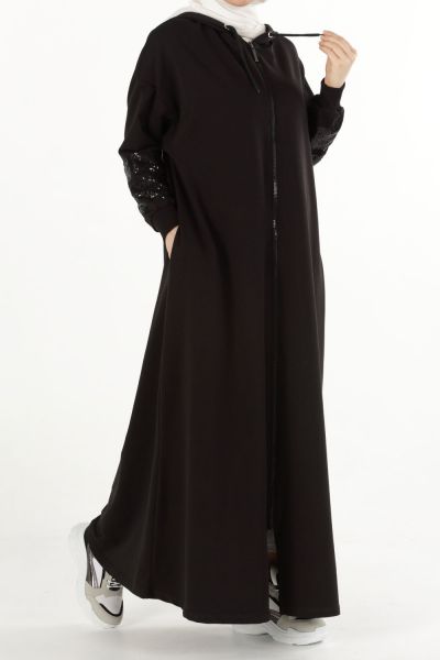 Plus Size Sequined Combed Cotton Abaya