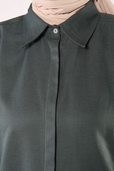 Plus Size Hidden Button Shirt Tunic