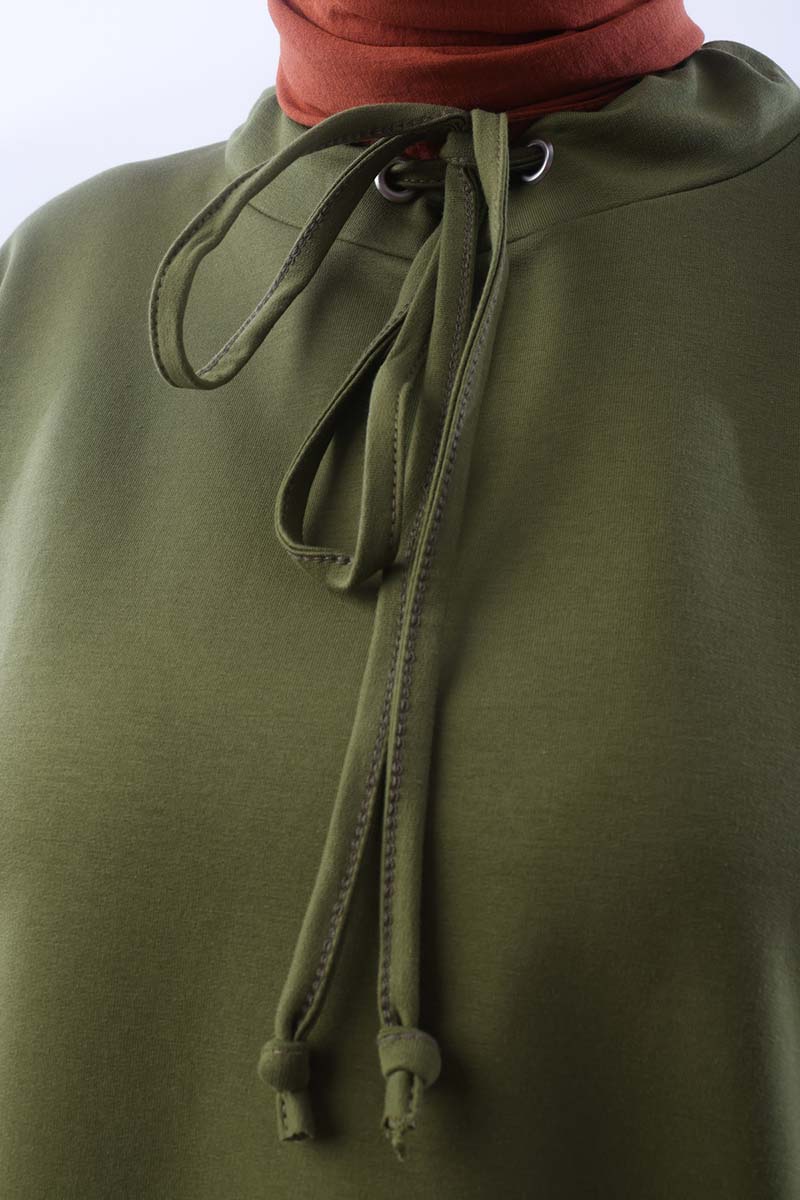 Plus Size Half Turtleneck Sweat Tunic With Tie Detail