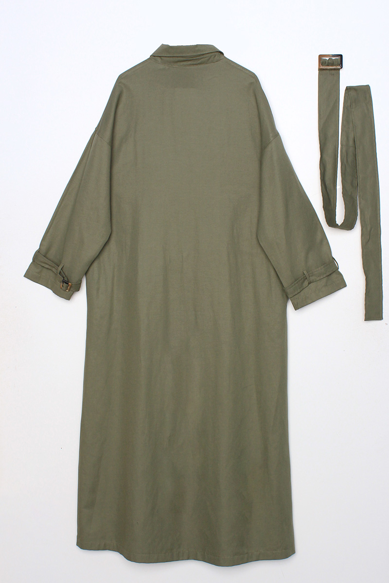 Huge Pocket Button Front Cotton Abaya