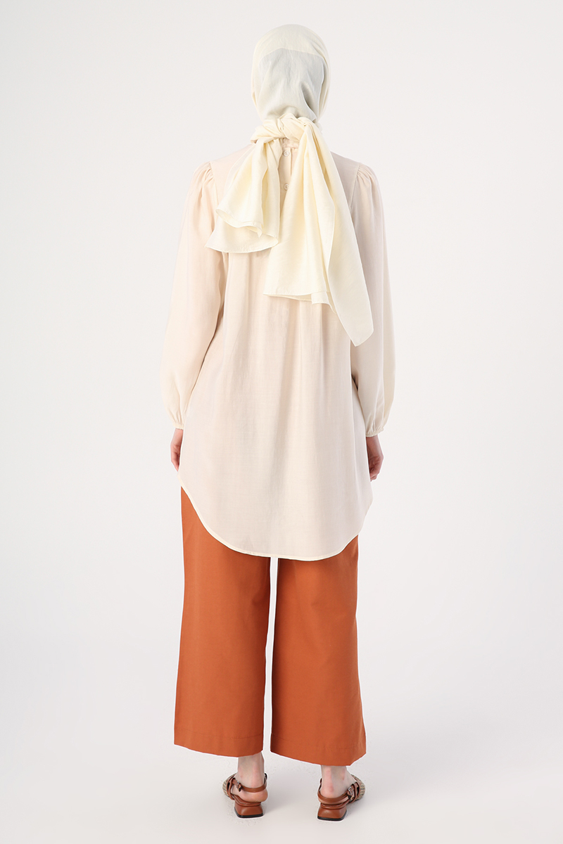 Pleated Bow Detailed Back Buttoned Loose Tunic