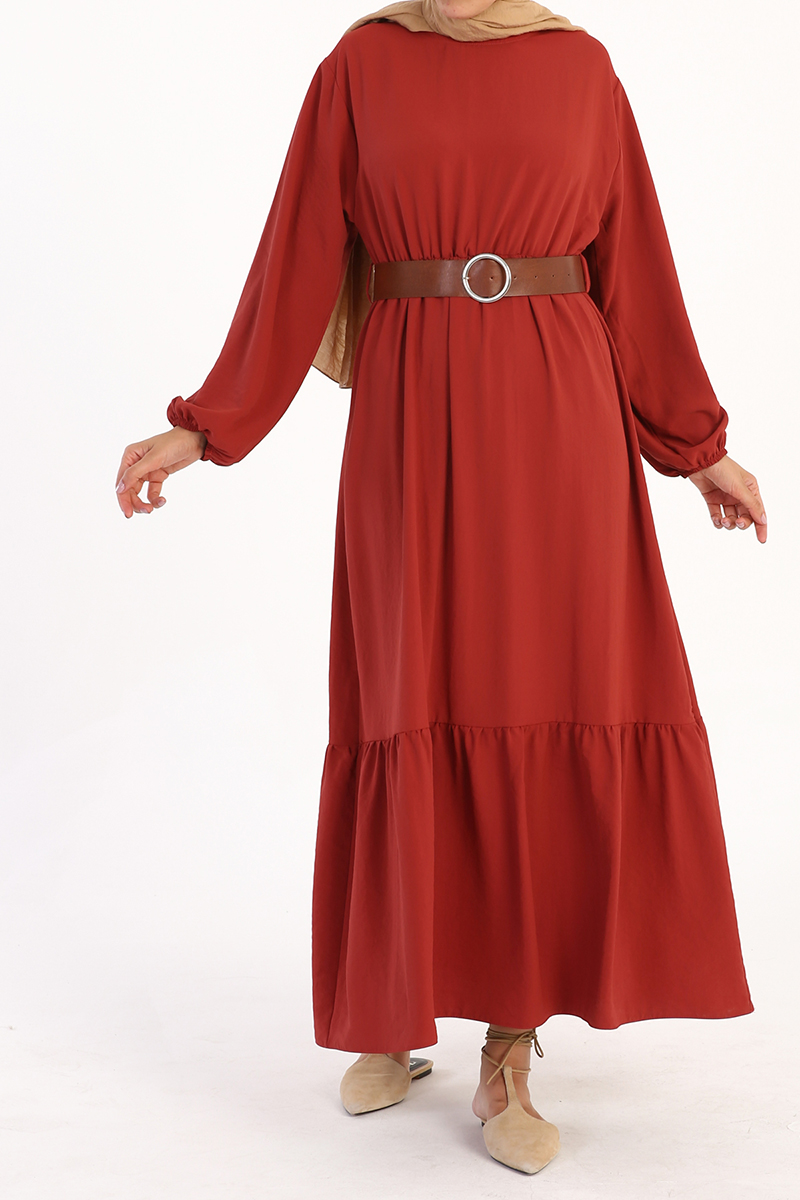 Bishop Sleeve Self Belted Maxi Dress