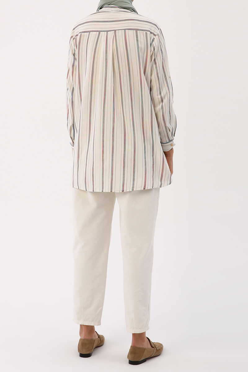 Colorful Stripe Detailed Shirt With Pockets