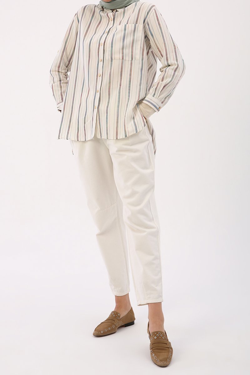 Colorful Stripe Detailed Shirt With Pockets