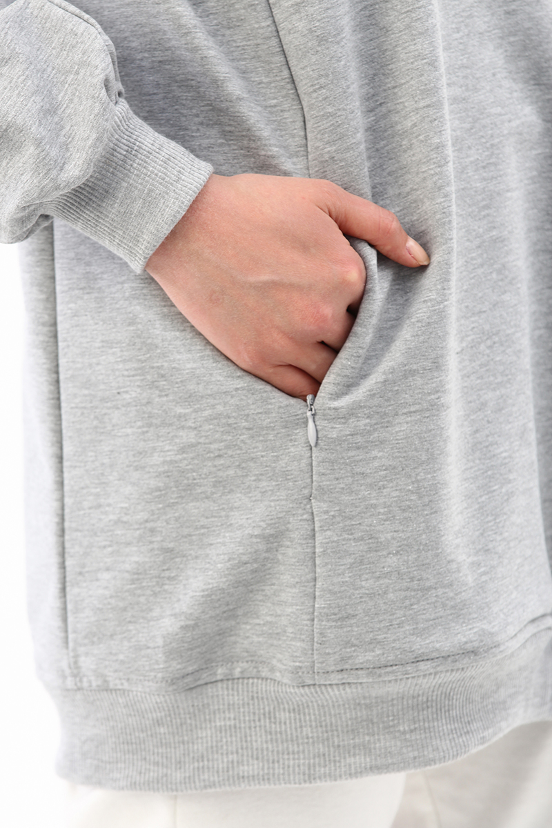 Zippered Pocket Detailed Sweatshirt Tunic