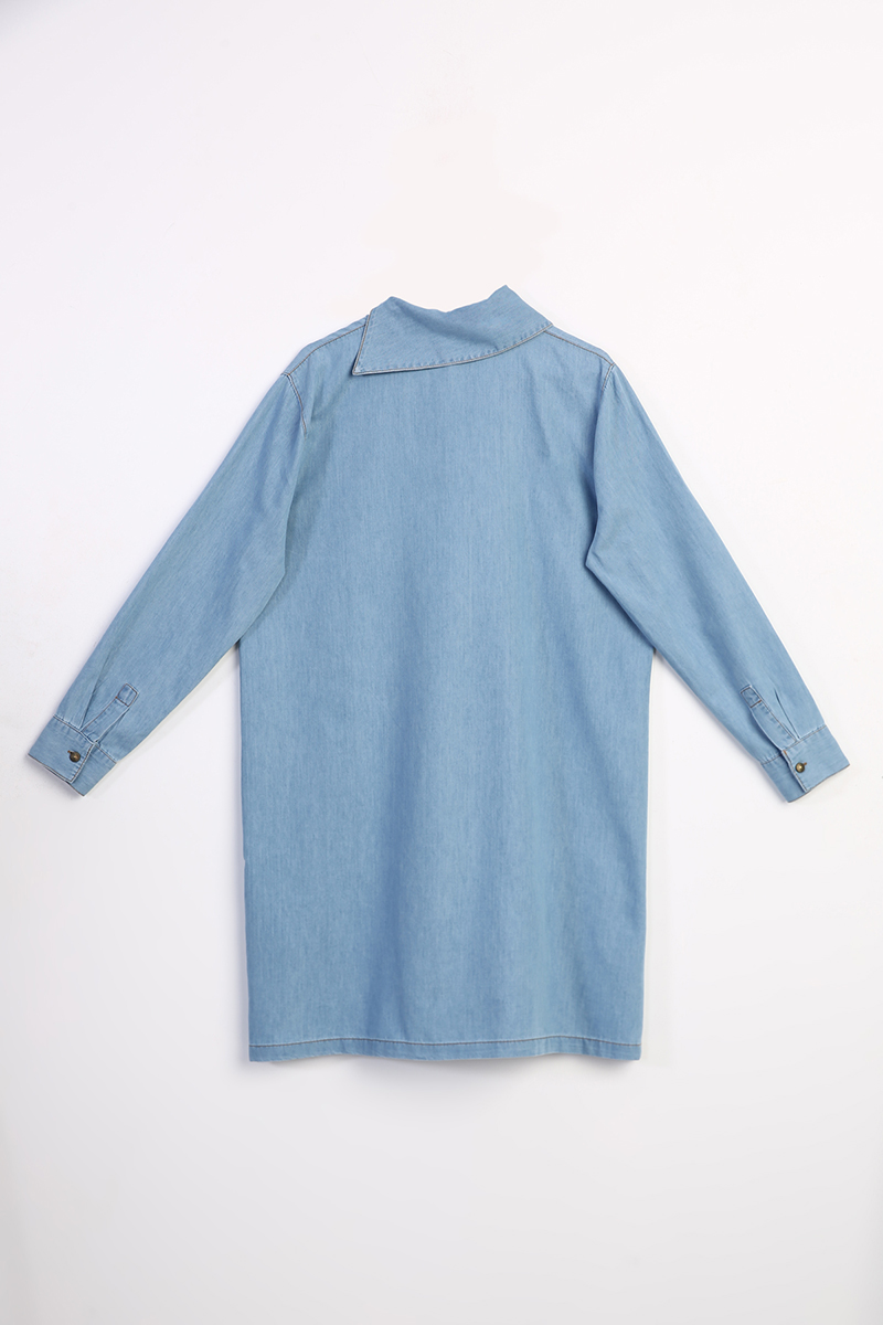 Neck Detailed Jean Tunic With Pocket