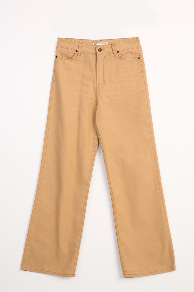 100% Cotton High Waist Pants With Pocket