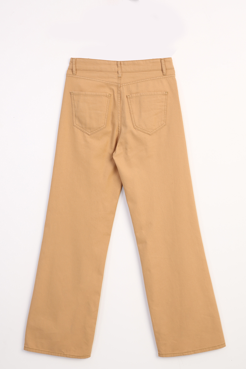 100% Cotton High Waist Pants With Pocket