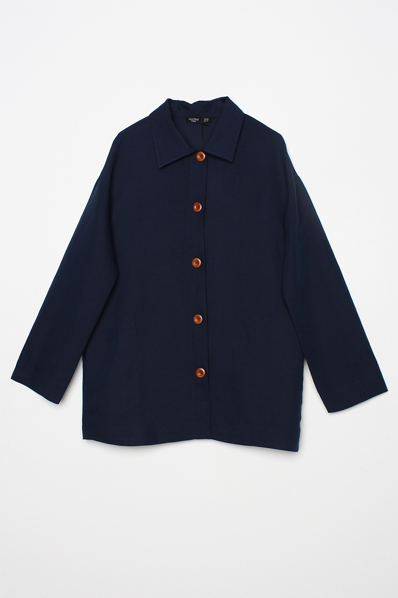Shirt Collar Linen Jacket With Pockets Wooden Buttons