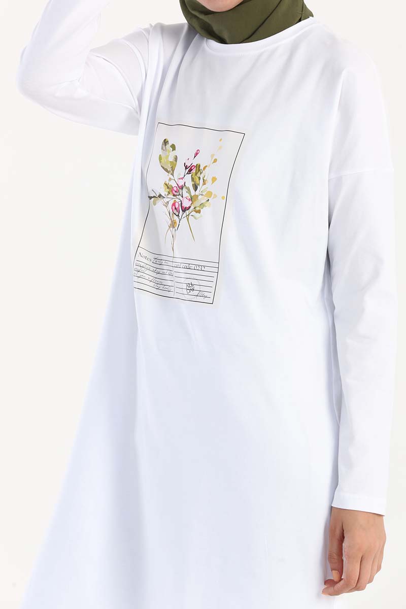Çiçek Baskılı Uzun Kollu T-Shirt Tunik