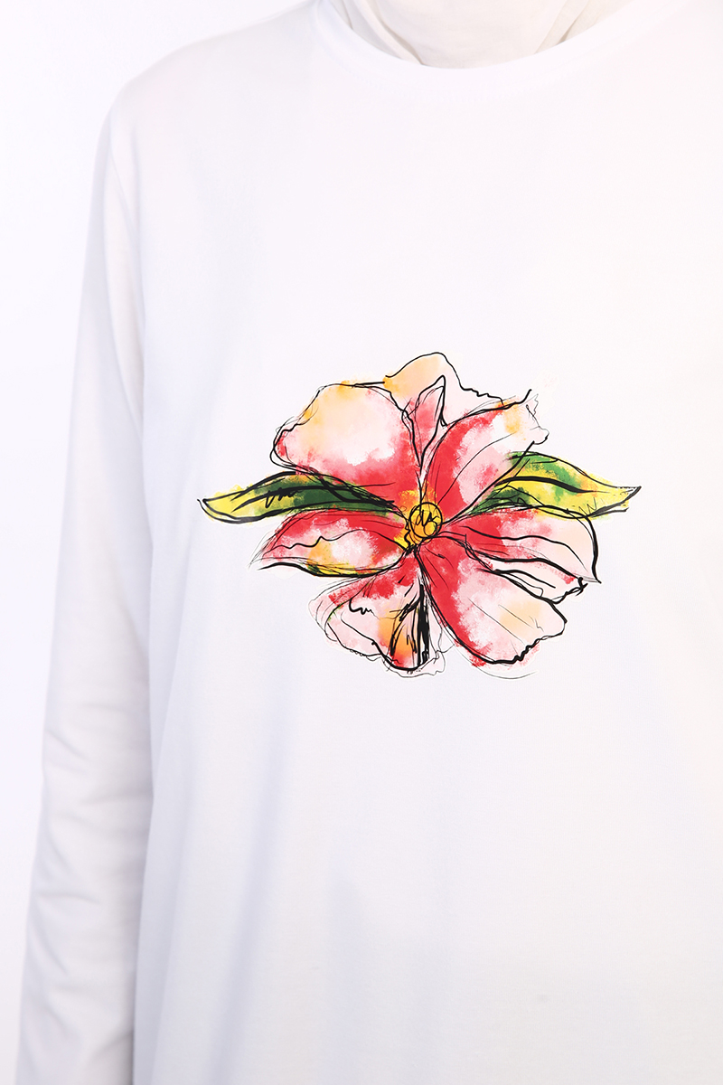 Flower Printed Long Sleeve T-shirt Tunic