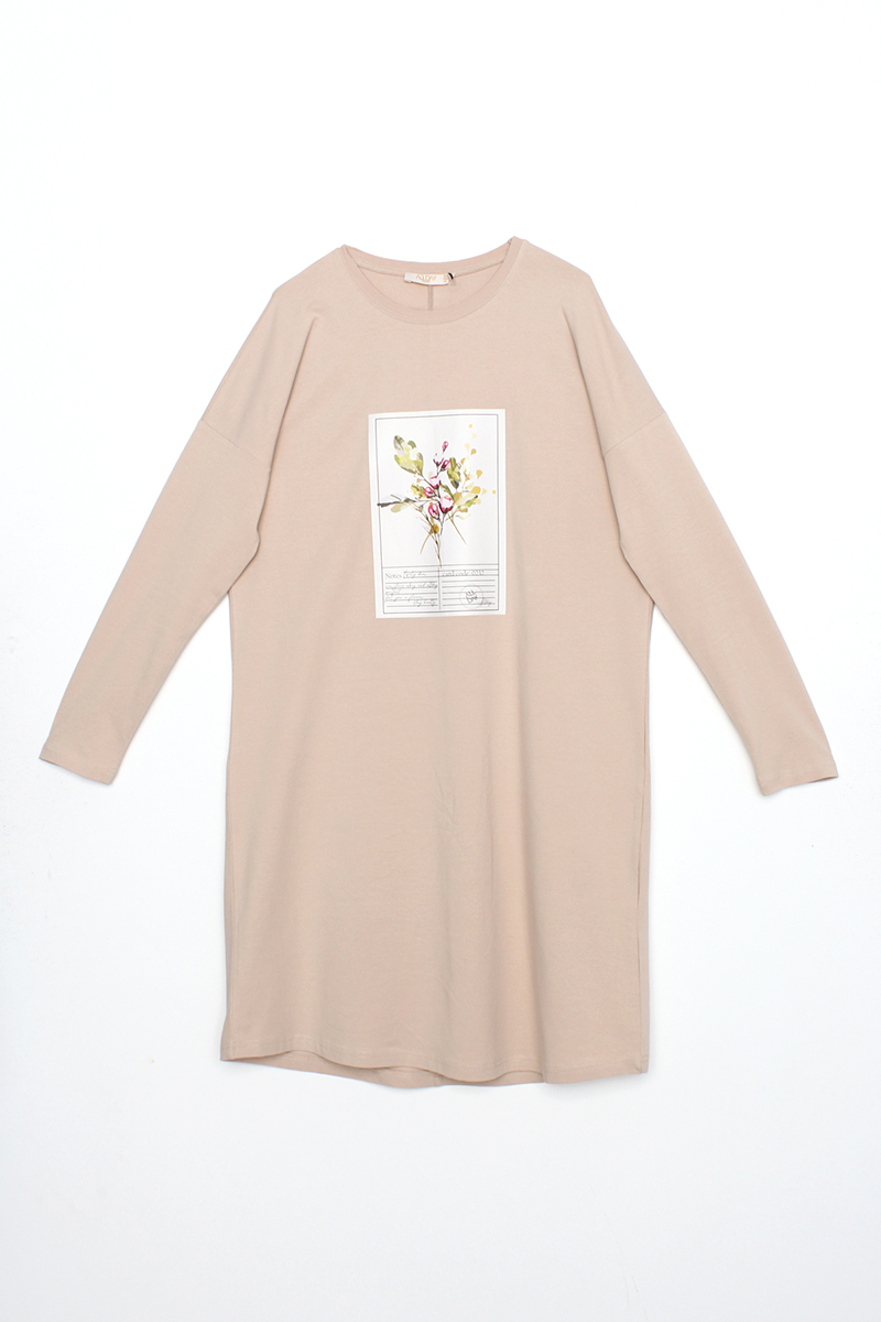 Çiçek Baskılı Uzun Kollu T-Shirt Tunik
