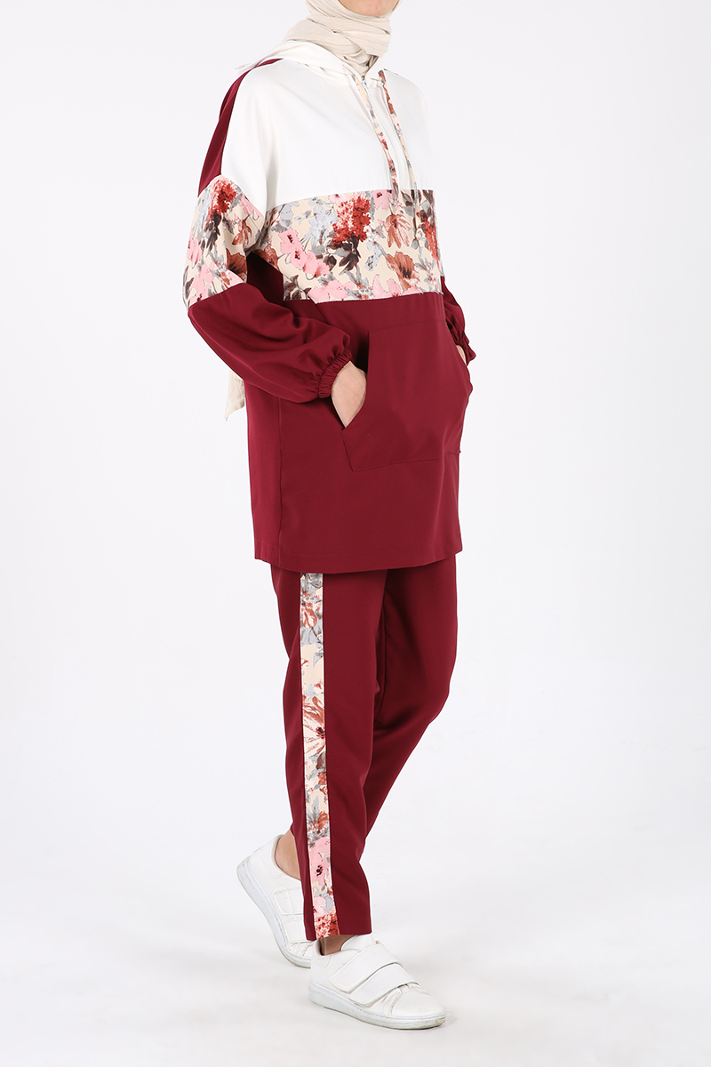 Flower Patterned Hooded Track Suit