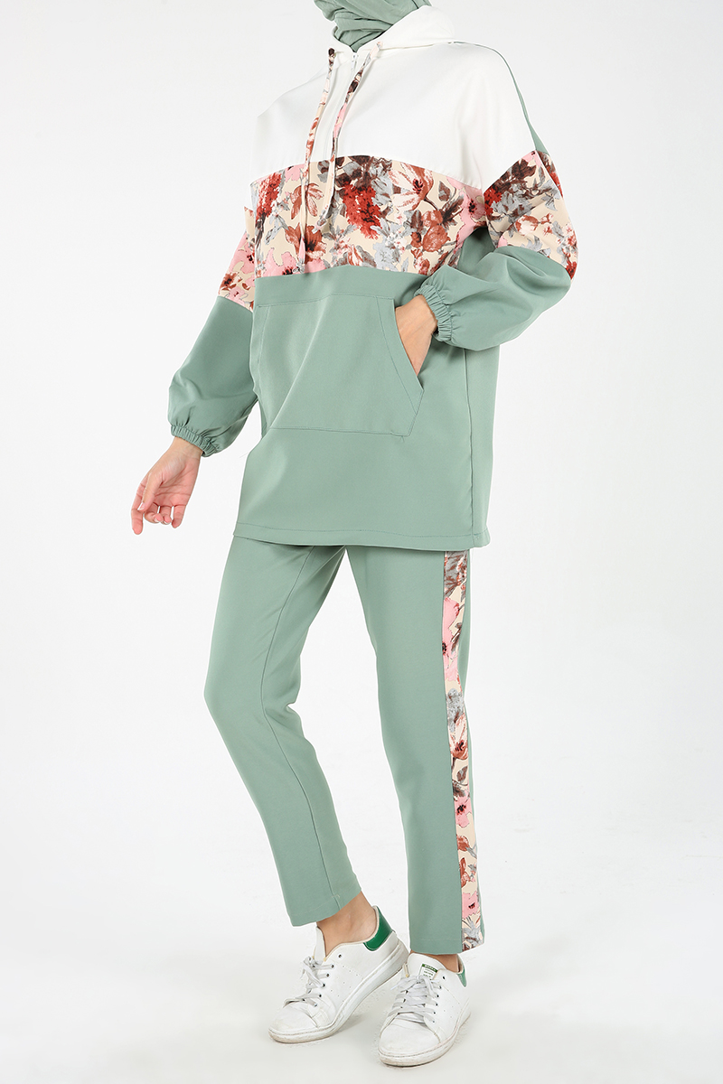 Flower Patterned Hooded Track Suit