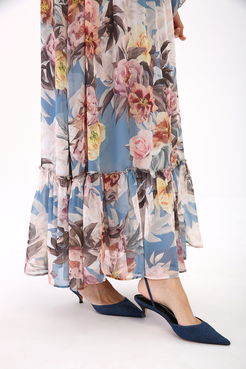 Çiçek Desenli Şifon Elbise
