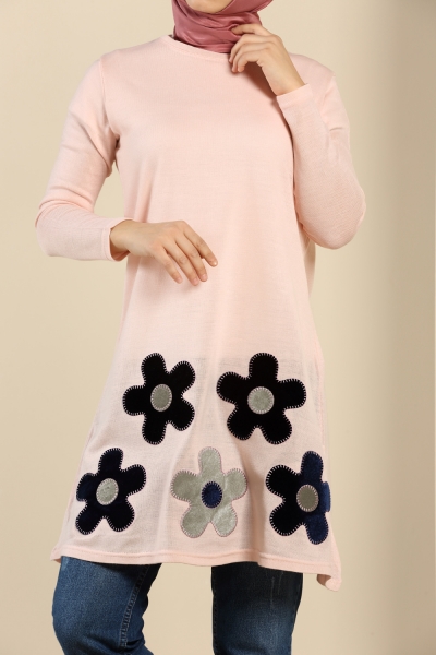 Flower Embroidered Knit Tunic