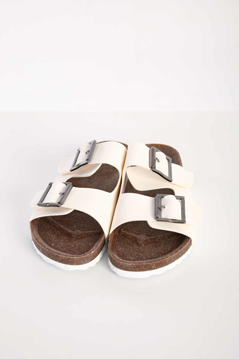 Eyelet Buckle Decor Dual Slide Sandals