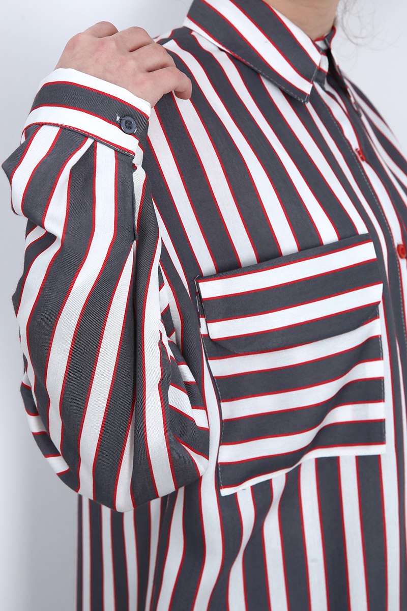 Stripe Shirt Tunic With Pockets