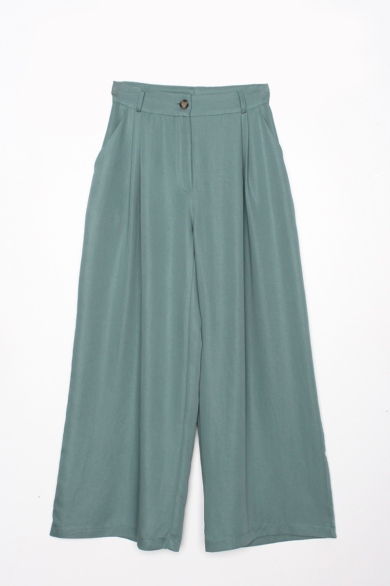 Double Pleated  Wide Leg Natural Substance Pants