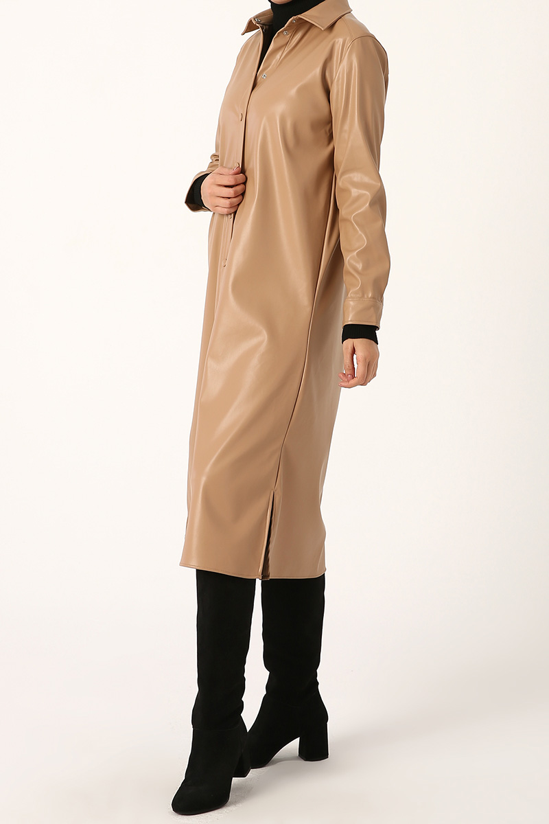 Snap Button PU Leather Tunic