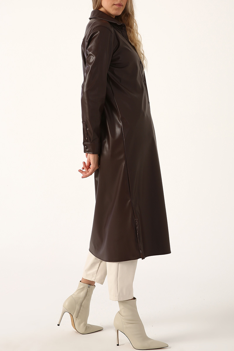 Snap Button PU Leather Tunic