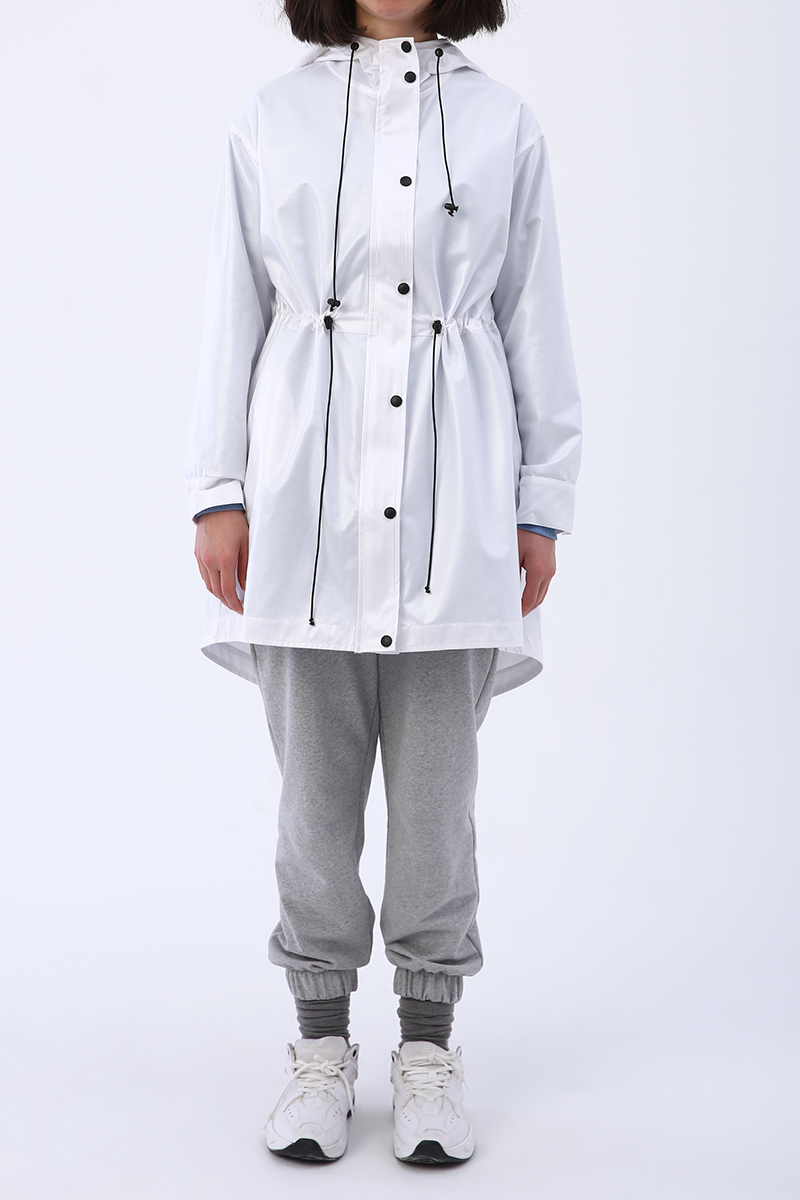 Snap Button Elastic Waist Pocket Hooded Raincoat