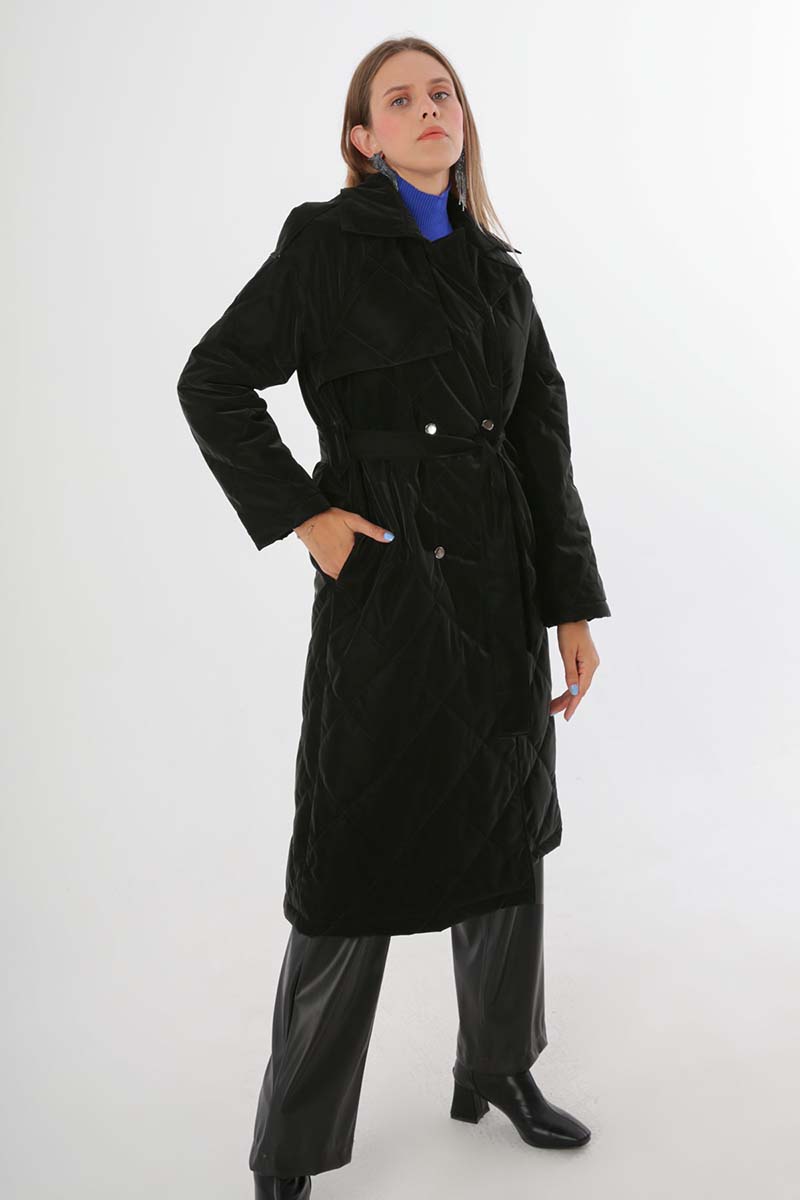 Quilted Coat with Snap Belt