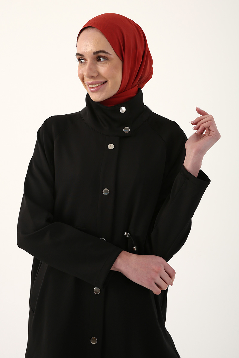 Snap Button Front Elastic Waist Abaya