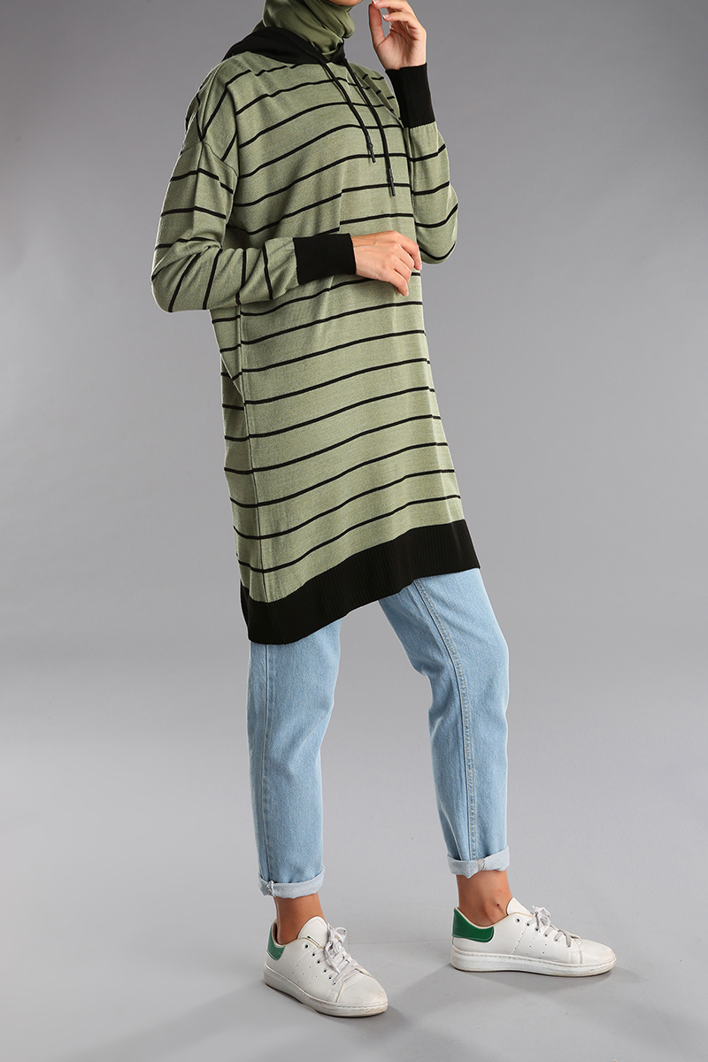Patterned Hooded Sweatshirt Tunic