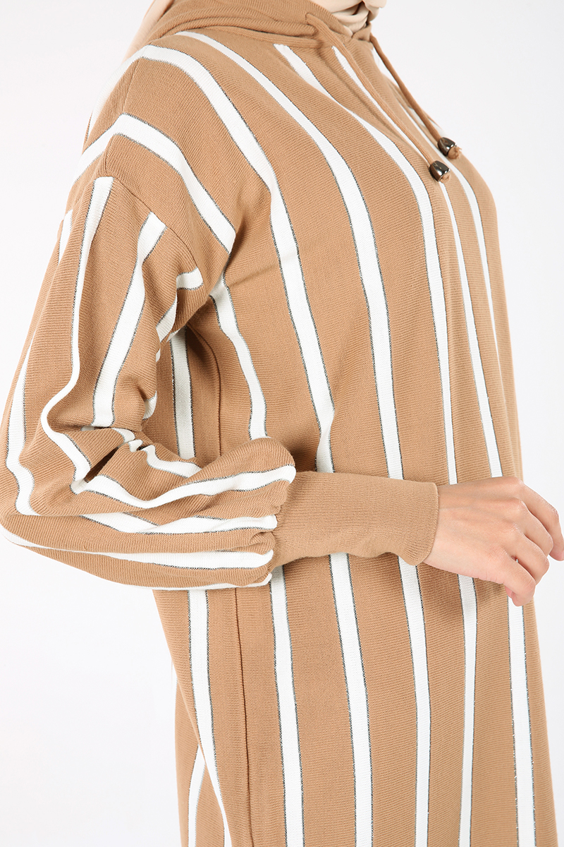 Striped Silvery Hooded Knitwear Tunic