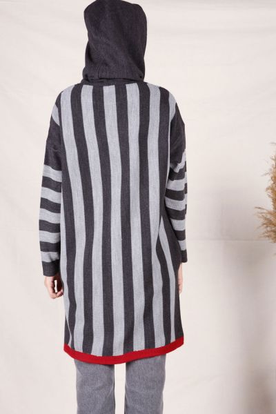 Striped Hooded Knitwear Tunic