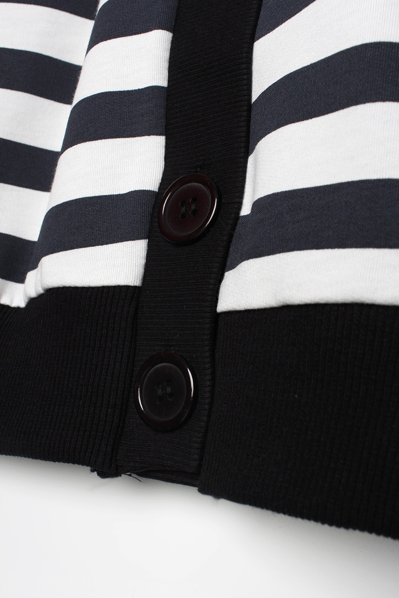 Striped V Collar Pocketless Cardigan