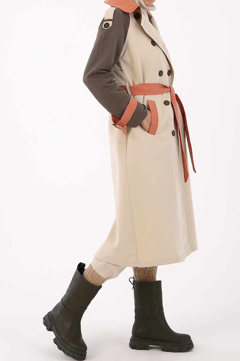 Colorful Button Front Self Tie Trench Coat