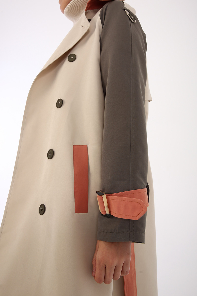 Colorful Button Front Self Tie Trench Coat