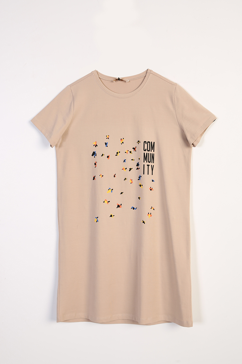 Community Baskılı Kısa Kollu T-Shirt Tunik
