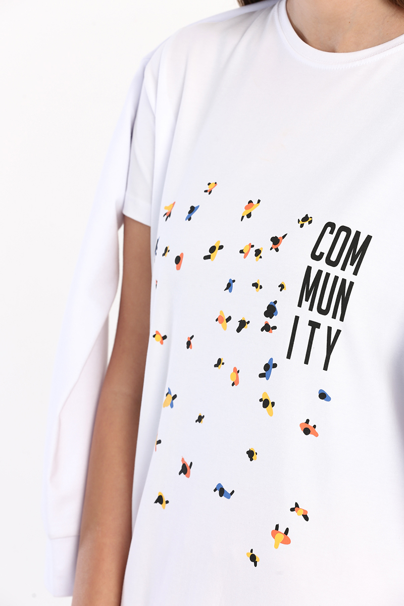 Community Baskılı Kısa Kollu T-Shirt Tunik