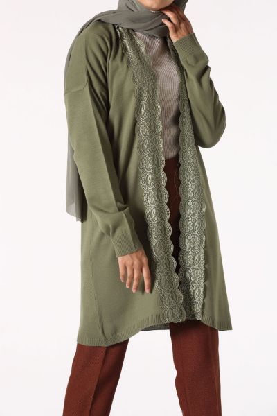 Lace Front Long Cardigan