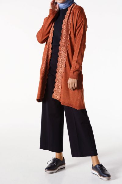 Lace Front Long Cardigan