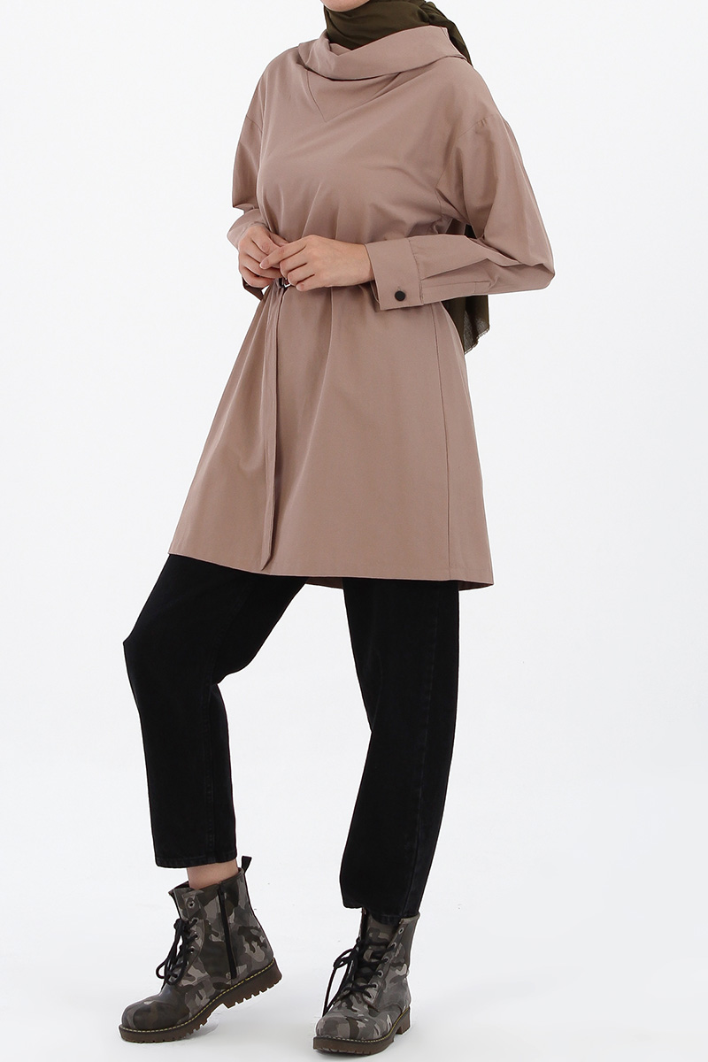 Self Belted Cowl Neck Tunic