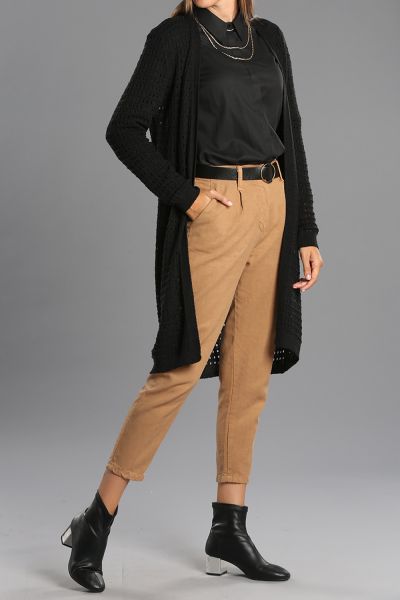 Perforated Open Front Long Knit Cardigan