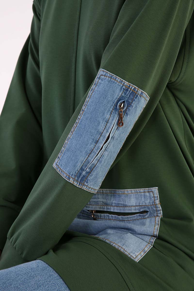 Denim Pocket Detailed Sweatshirt Tunic