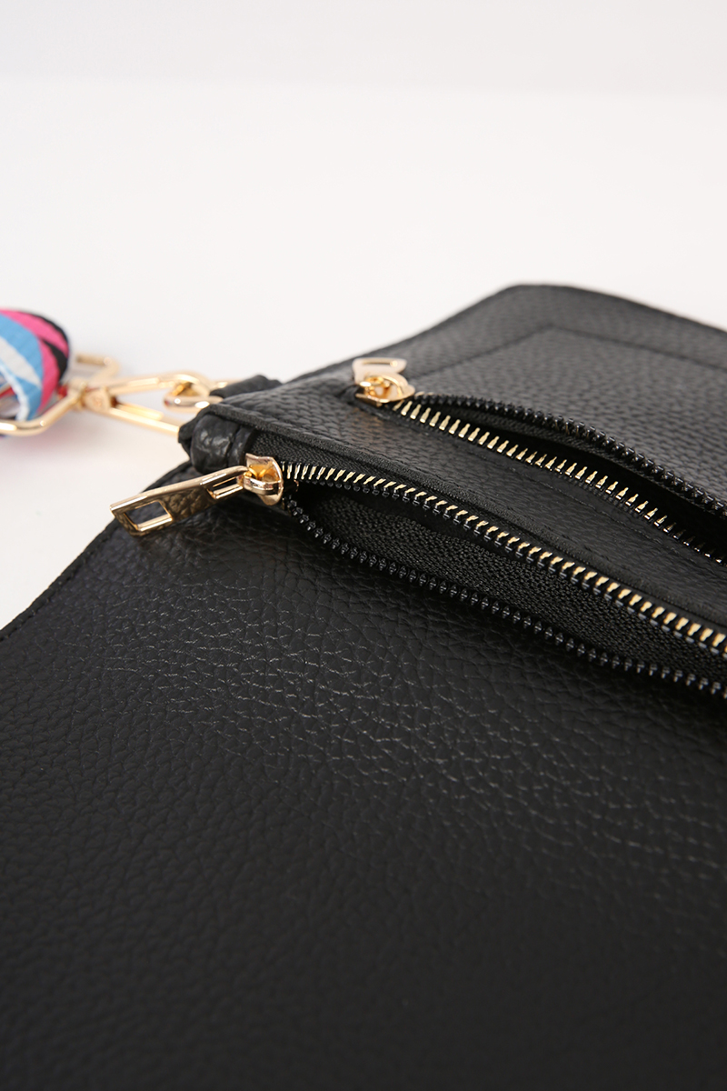 Faux Leather Shoulder Bag with Patterned Strap