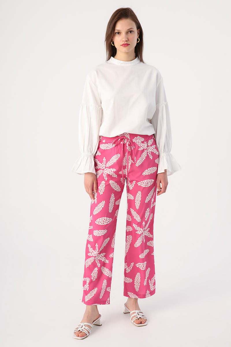 Patterned Elastic Waist Comfortable Fit Trousers